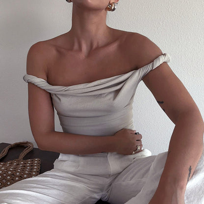 Taruxy Off Shoulder Slim Fit Twist Top for Sleeveless Patchwork Pullover Short T Shirt Female Summer