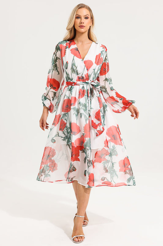 Chiffon Long Sleeve Midi Dress