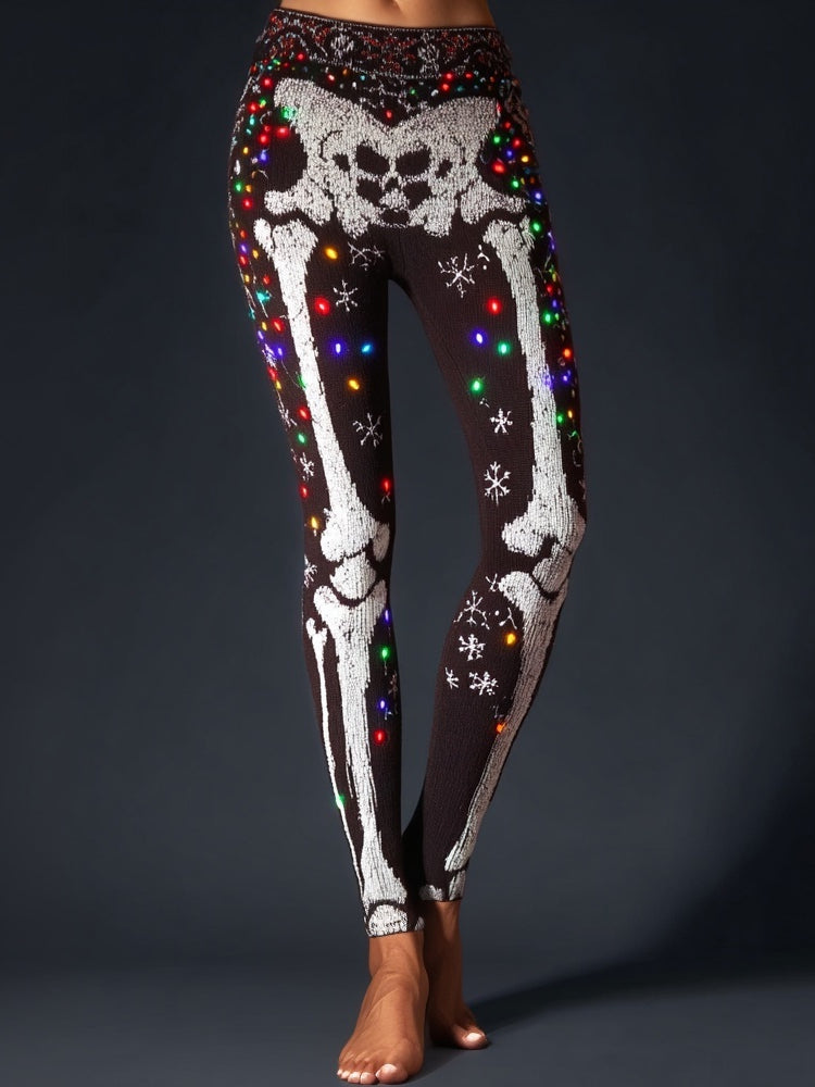 Comstylish Vintage Christmas Lights Tangled Skeleton Cozy Knit Leggings