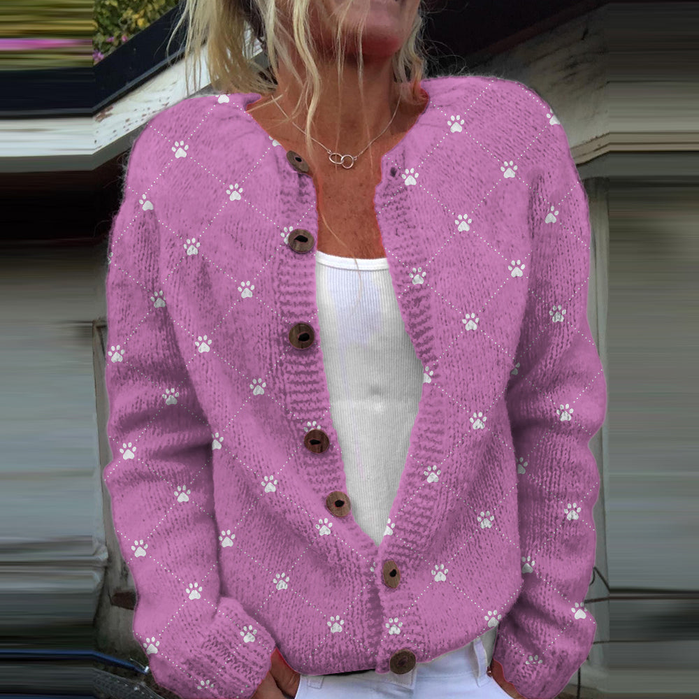 Comstylish Dog Paw Print Casual Knitted Cardigan
