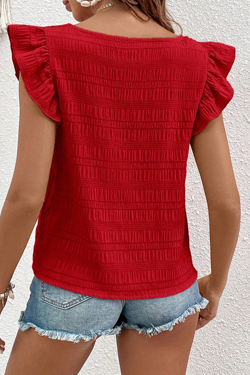 Daily Simplicity Plaid Fold Square Collar T-shirts