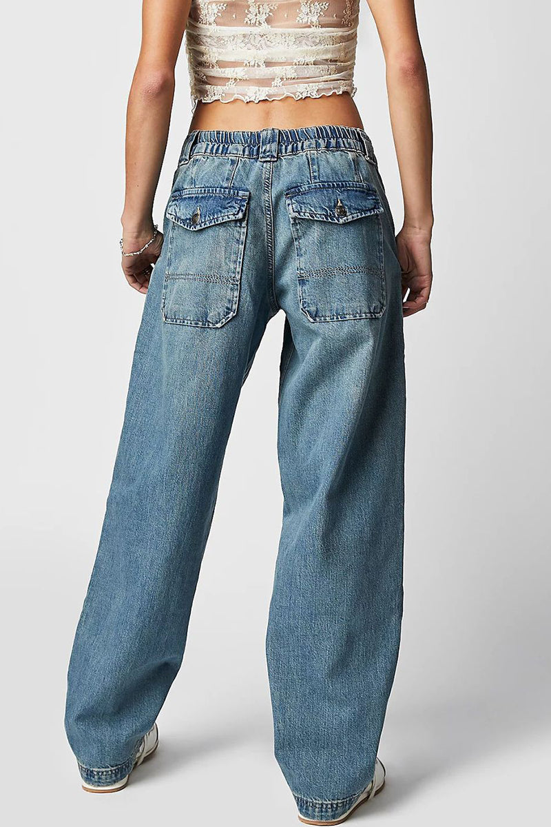 Street Pocket Without Belt Loose Denim Jeans(no Belt)