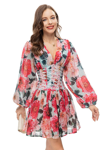 Long Sleeve V-neck Mini Dress
