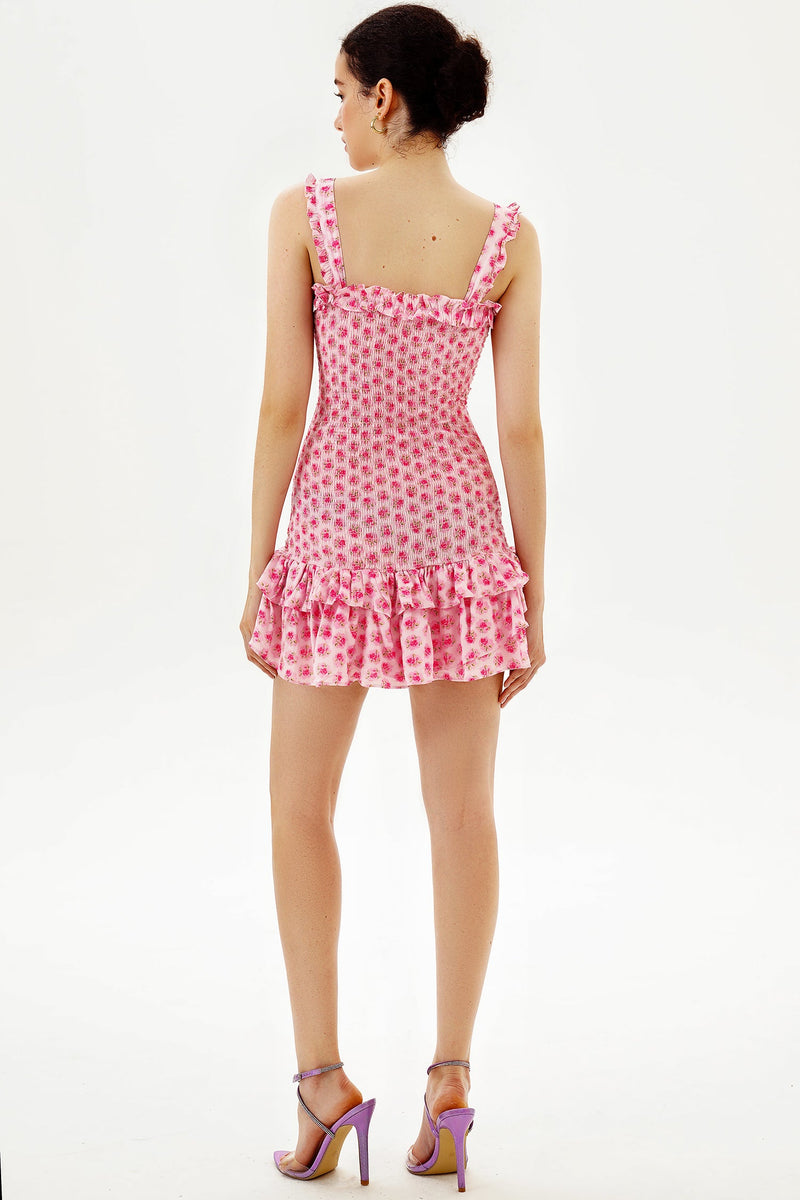 Smocked Elastic Peplum Ruffle Hem Cami Mini Dress