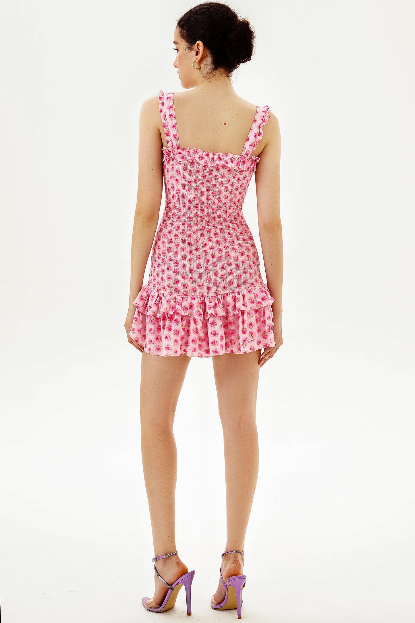 Smocked Elastic Peplum Ruffle Hem Cami Mini Dress