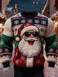 Comstylish Laughter Santa Pattern Flannel Crew Neck Sweatshirt