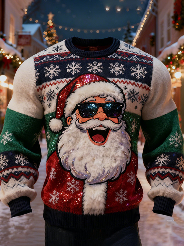 Comstylish Laughter Santa Pattern Flannel Crew Neck Sweatshirt