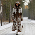 Comstylish Women's Retro Celtic Style Wings And Botanical Pattern Comfortable Hooded Cardigan Sweater