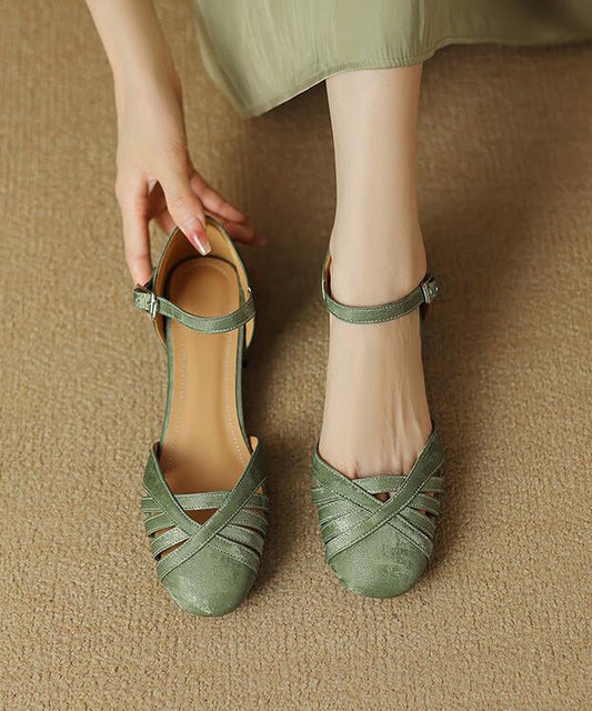 Green Comfy Hollow Out Splicing Buckle Strap Chunky Sandals Ap1004