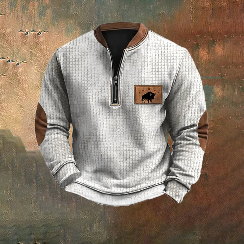 Men's Western Vintage Highland Cow Check Sweatshirt artswardrobe
