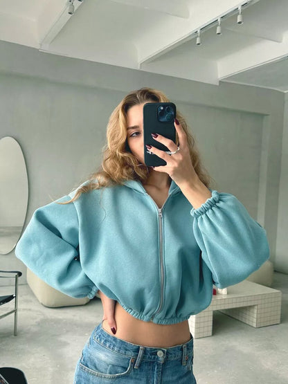 Color Short Sports Hoodie Coat