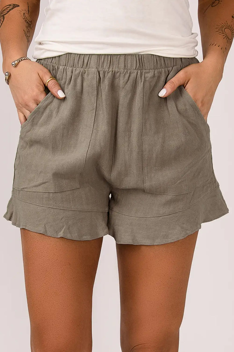 Khaki Ruffle Pocket Shorts