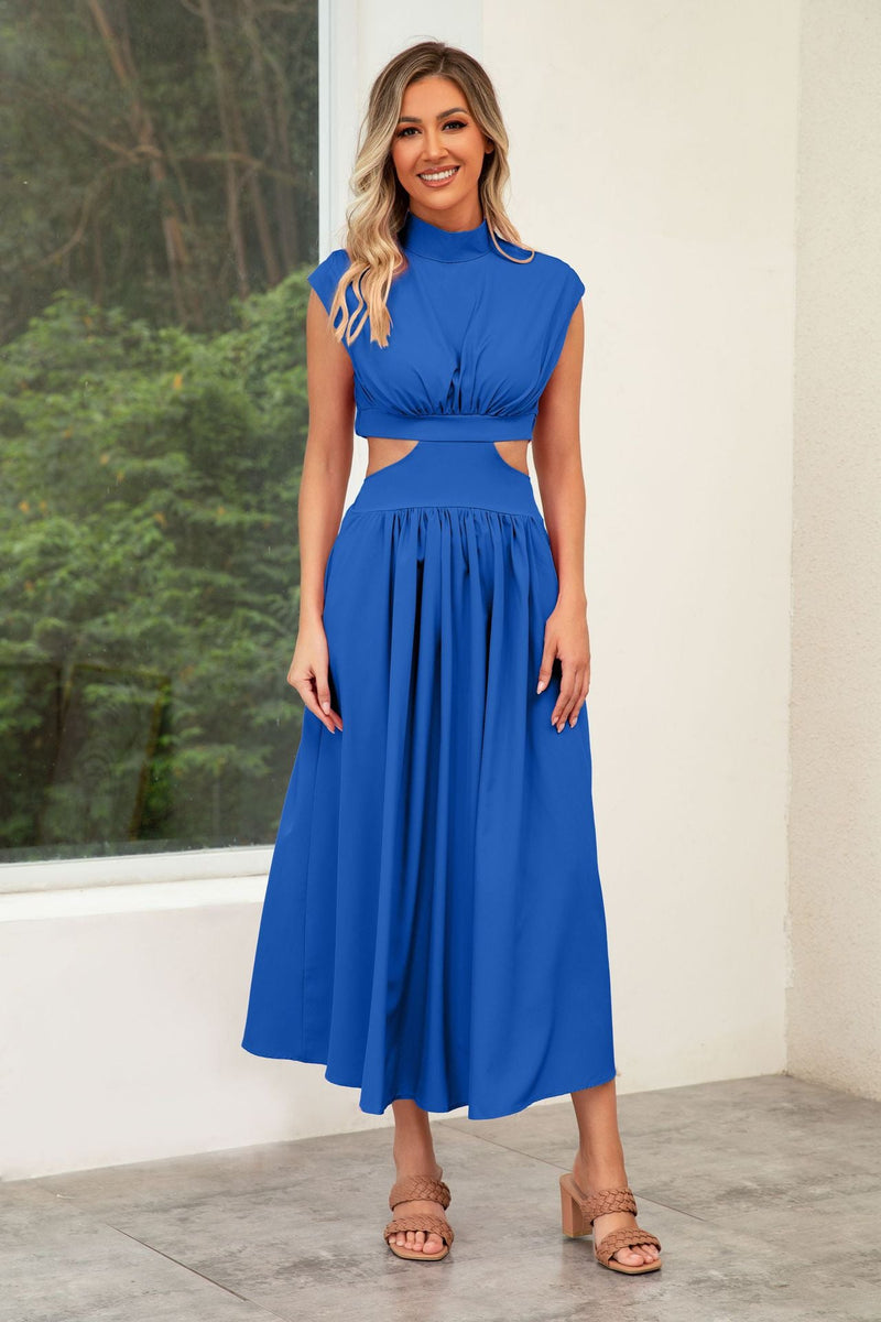 Self Made Real Shot Summer Sweet Stand Collar Macaron Color Cropped Outfit Maxi Dress