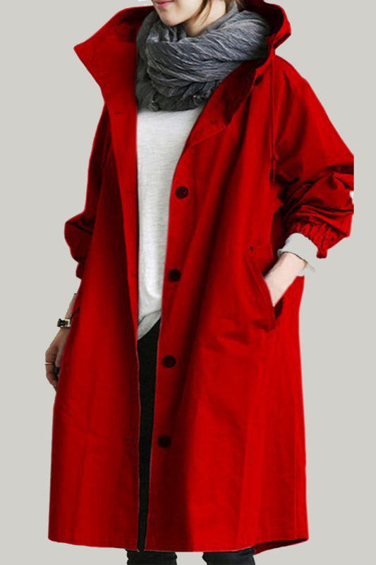 British Style Pocket Buttons Hooded Collar Outerwear
