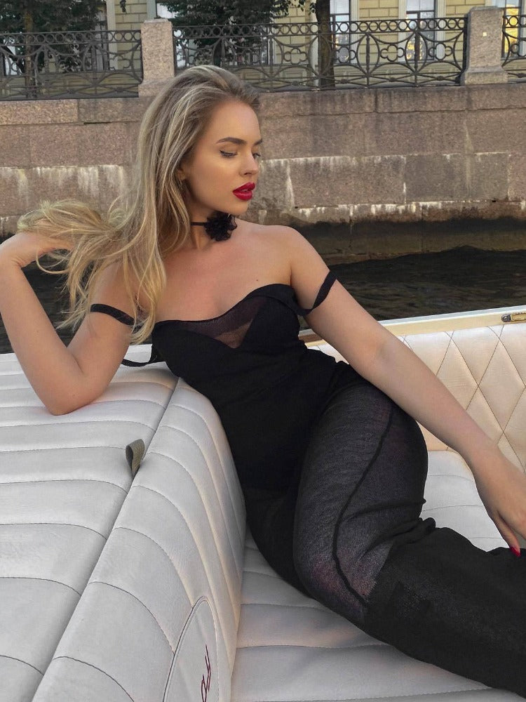 Tossy Backless Patchwork Maxi Dress Cover Up for Slim Loose Holiday Beach See-through Clothes Dress Female Knit Long Dress