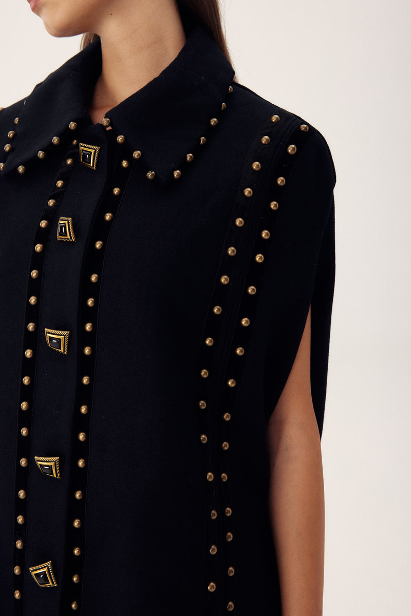 Faithe Rivets Woolen Cape Coat