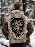 Men's Vintage Viking Style Contrast Color Knit Hooded Cardigan artswardrobe