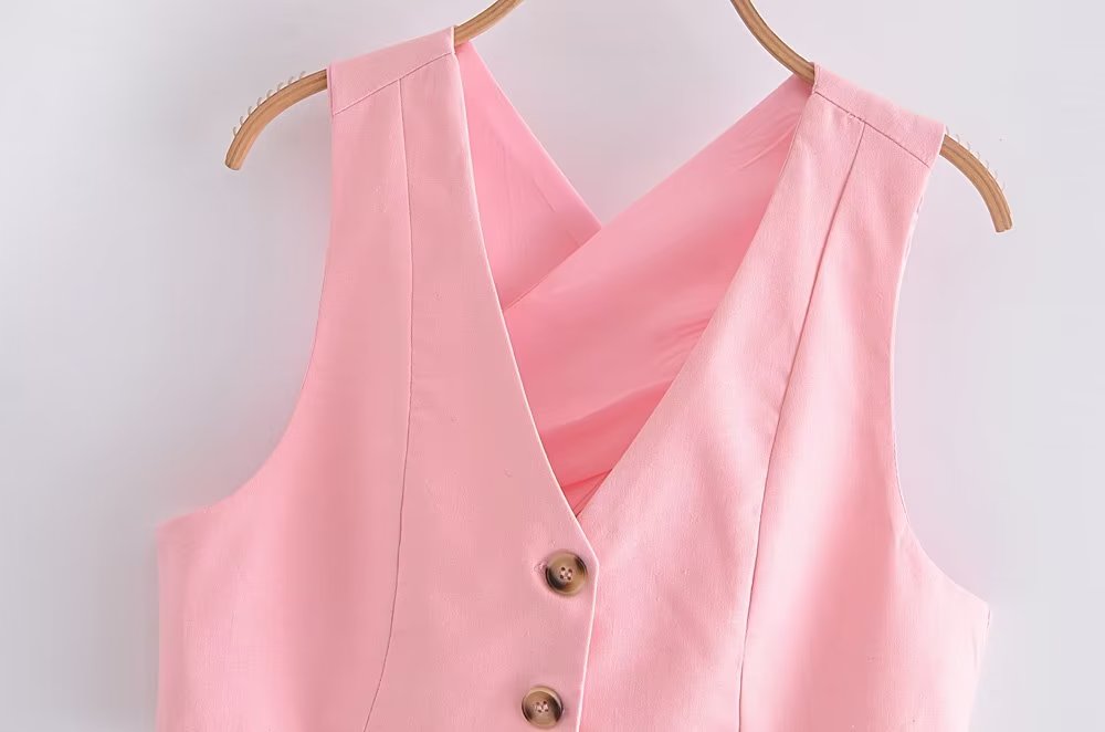 French All Match Decorated Row Button Vest Top Wide Leg Pants Suit Crisscross – ’s Set