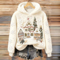 Women's Christmas Snow Scene Embroidery Comfort Flannel Hoodie
