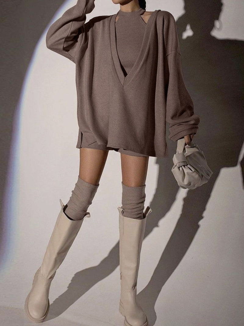 Ribbed Knit Sweatshirt With Vest