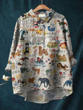 Comstylish Women's Cute Dog Art Print Casual Cotton And Linen Shirt