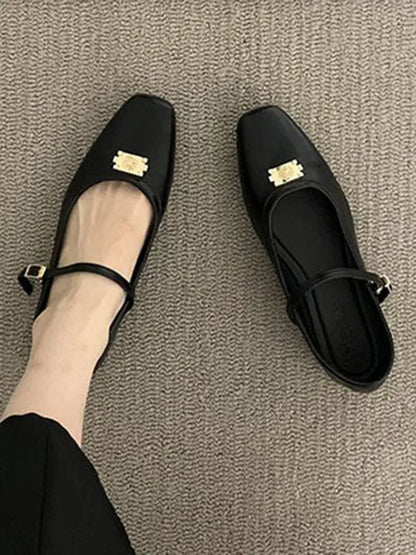 Lace-up Shallow Cut Split-joint Square-toe Flat Shoes