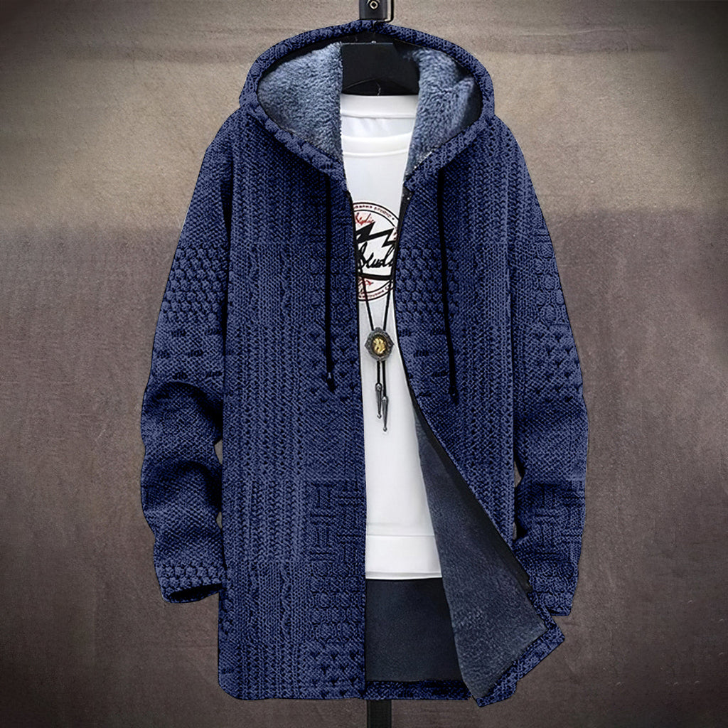 Men's Vintage Crochet Knitted Graphic Comfort Plush Hooded Coat elevenforest