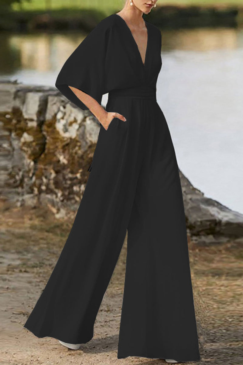Color V Neck Boot Cut Jumpsuits(7 Colors)