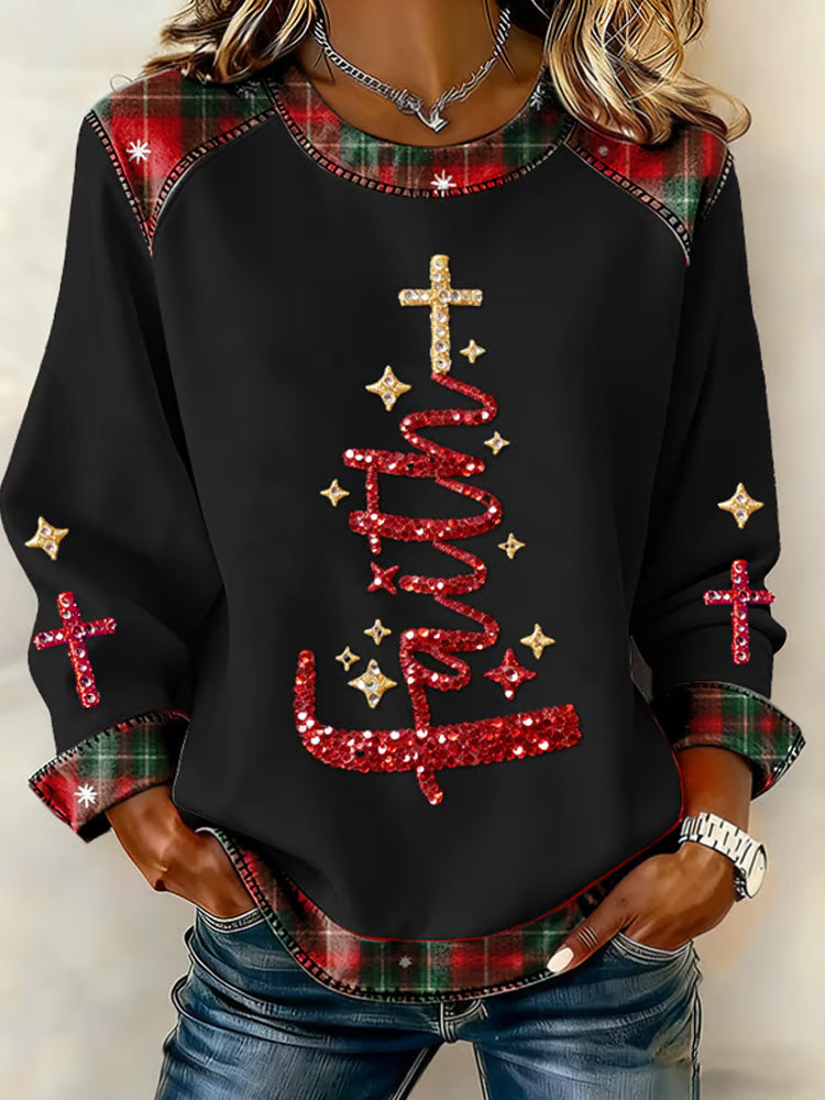 Comstylish Women's Christmas Casual Patchwork Comfortable Sweatshirt2