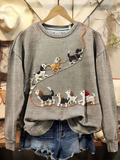 Comstylish Women's Vintage Cute Dogs Art Patterns Print Casual Crew Neck Sweatshirt