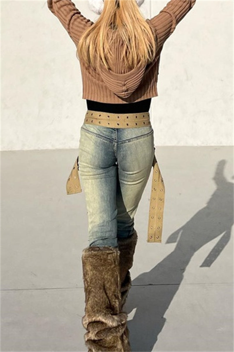 Patchwork Low Waist Skinny Denim Jeans
