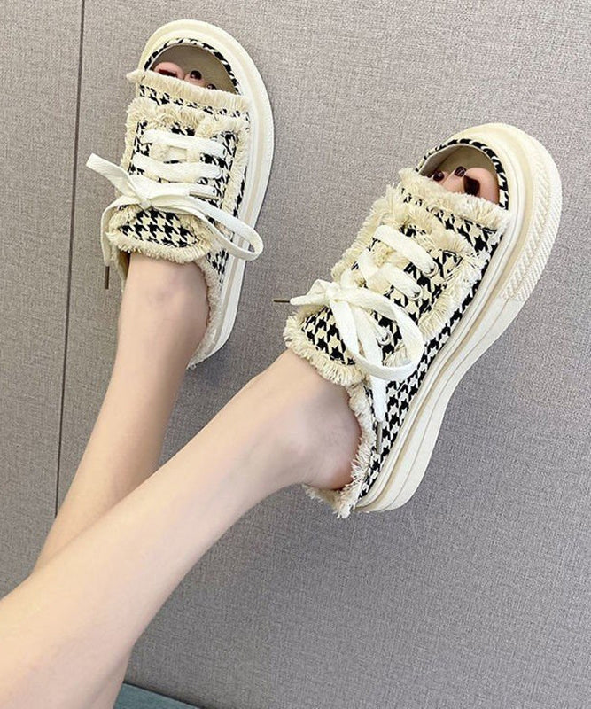 Black Platform Splicing Tassel Lace Up Slide Sandals Jj033