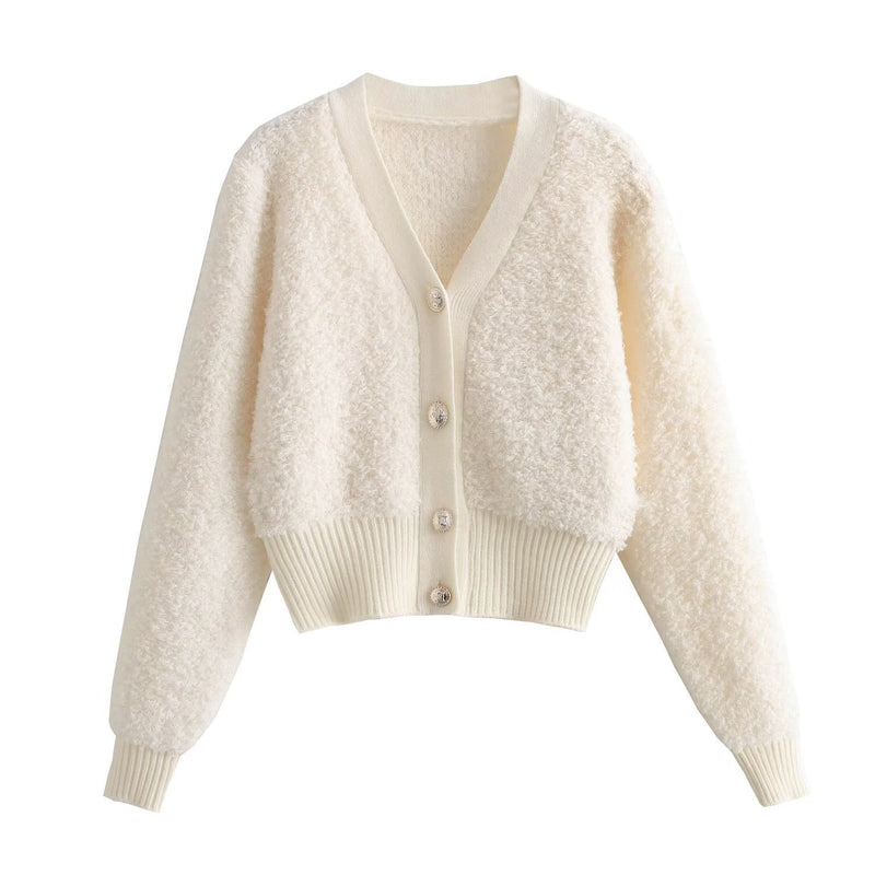 Fall Clothing Teddy Needle Fur Feeling V Neck Knitted Cardigan Coat