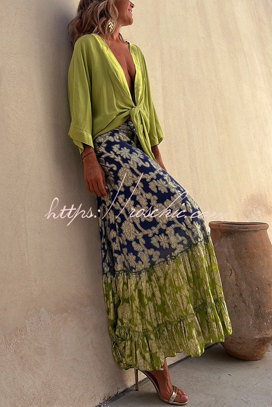 Summer Harvest Golden Gradient Elastic Waist Maxi Skirt