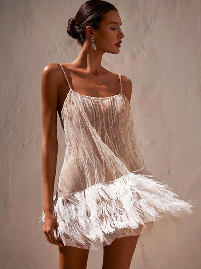 Fairy Slipdress Spaghetti Straps Backless Mini Dresses With Fringe
