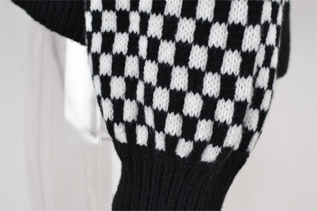Autumn Winter Knitted Plaid Stitching Striped Cardigan Coat Sweater
