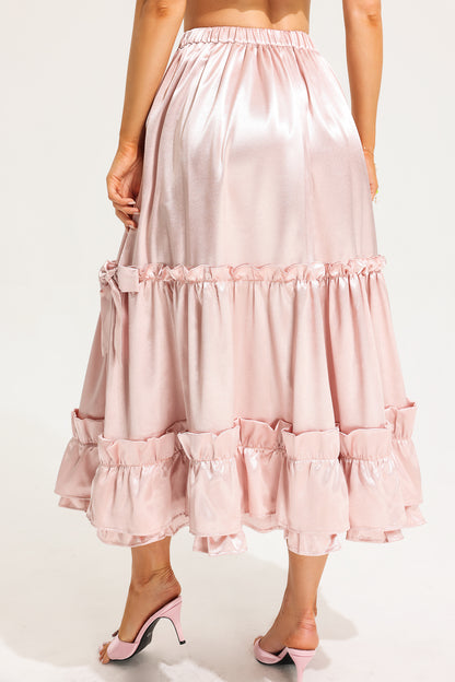 Mid Waist Ruffle Midi Skirt