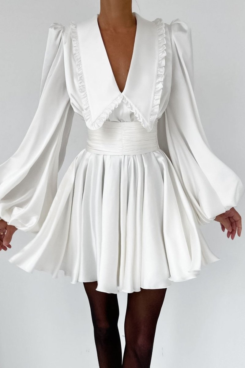 Milena V-neck Lantern Sleeve Mini Dress