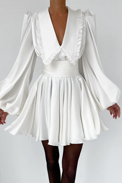 Milena V-neck Lantern Sleeve Mini Dress