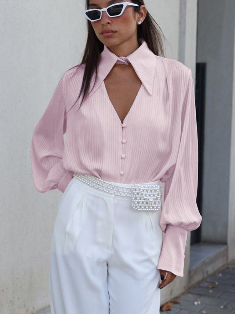 Taruxy Deep V Neck Blouse New Loose Long Sleeve Hollow Out Cardigan Femme Street Oversized Shirts for Woman