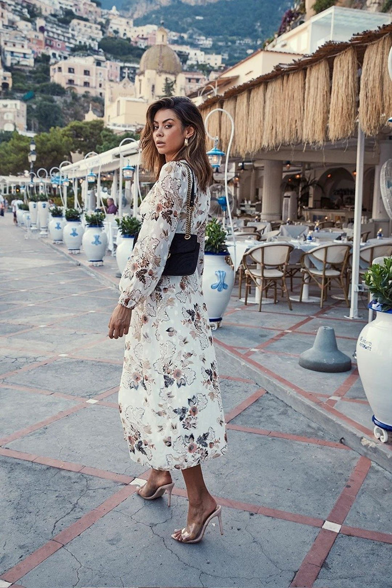 Long Sleeve Lace Up Midi Dress With Belt