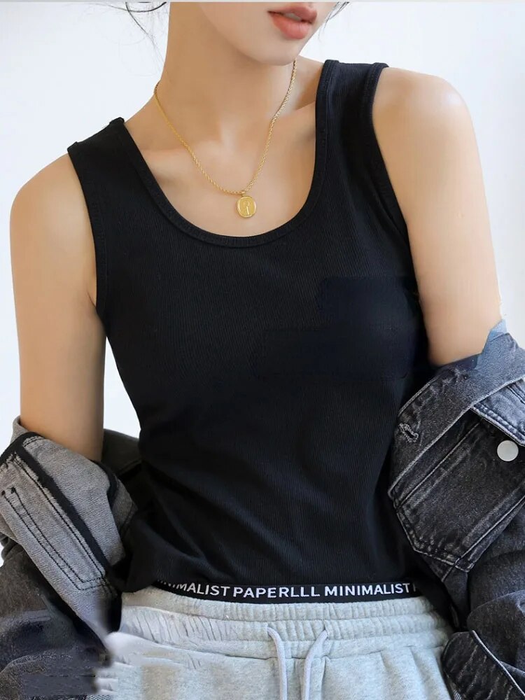 Summer Ribbed Knitted Tank Tops Off Shoulder Crop Tops Basic Shirts Suspender Sport Vest Slim Y2k Tops New