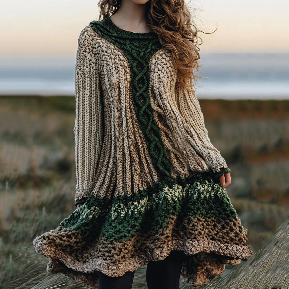 Women's Celtic Knot Jacquard Contrast Gradient Dress elevenforest