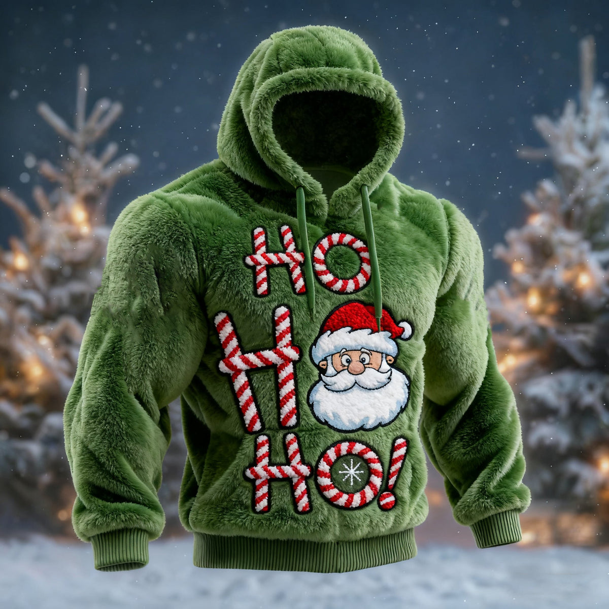 Comstylish Ho Ho Ho Santa Claus Pattern Plush Warm Hoodie
