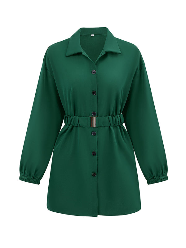 Loose Belted Color Lapel Blouses&shirts Tops Shirts Tops