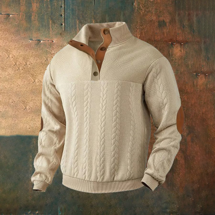 Men's Vintage Cable Knit Button Casual Sweatshirt elevenforest