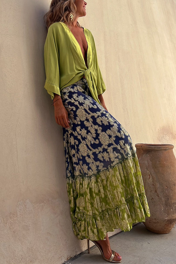 Summer Harvest Golden Gradient Elastic Waist Maxi Skirt