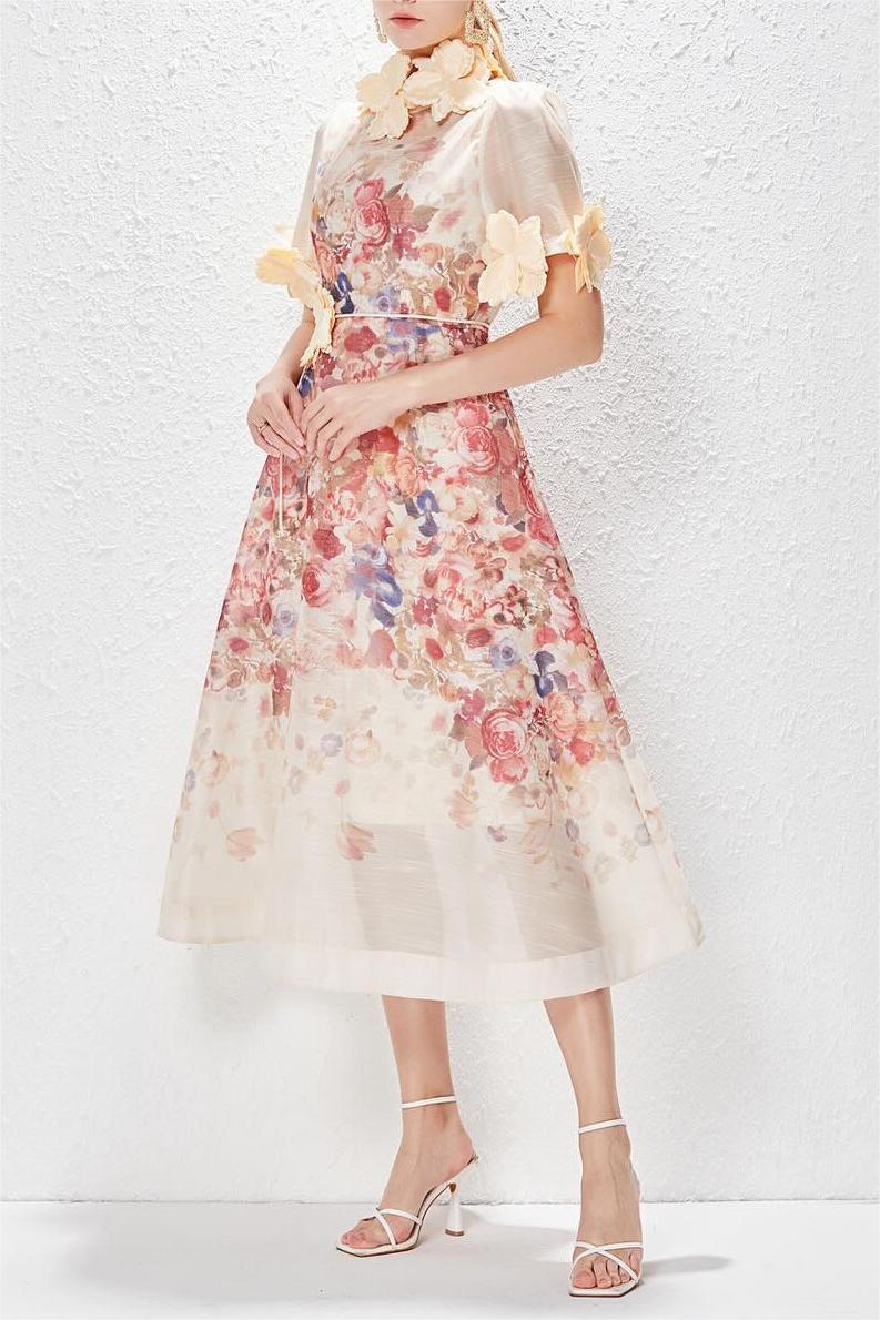 Round Neck Lace Up Short Sleeve Midi Dress