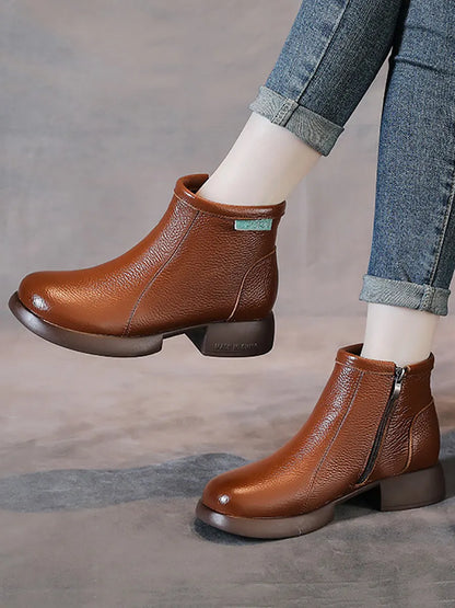 Commute Leather Zipper Mid-heel Boots Ah1065
