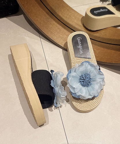 Black Wedge Slide Sandals Peep Toe Aa014